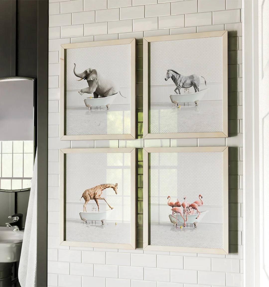 Kunstdruck Tiermotive in Badewannen für Wanddekoration