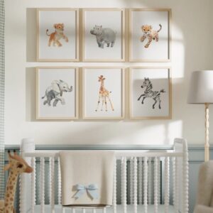 Aquarell Kunstdrucke mit Safari Tiermotiven für Kinderzimmer