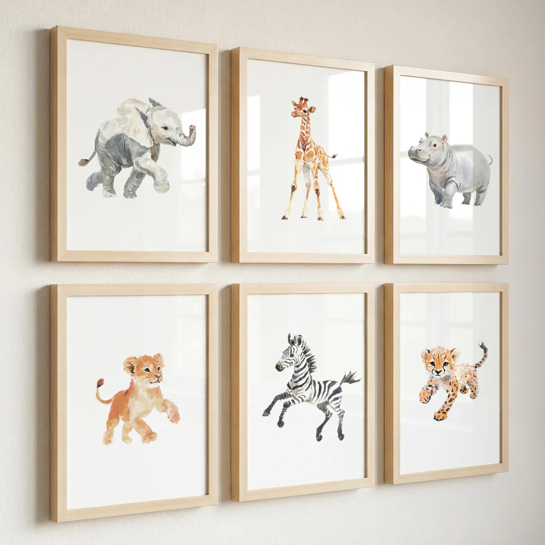 Aquarell Kunstdrucke mit Safari Tiermotiven für Kinderzimmer - Image 4