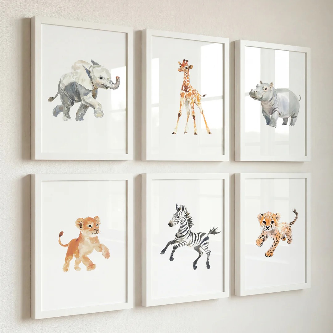 Aquarell Kunstdrucke mit Safari Tiermotiven für Kinderzimmer - Image 5
