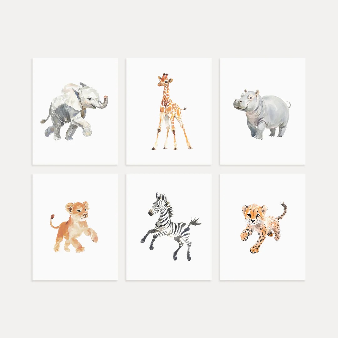 Aquarell Kunstdrucke mit Safari Tiermotiven für Kinderzimmer - Image 7